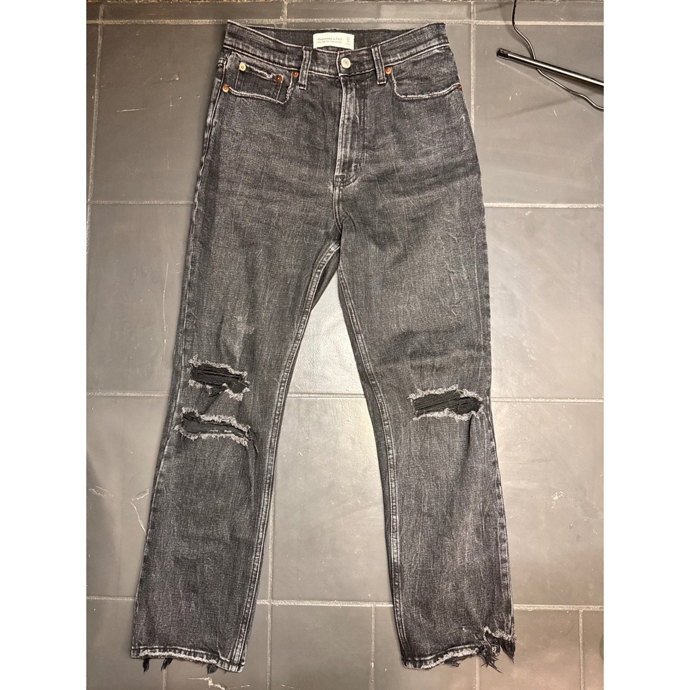Abercrombie & Fitch Ultra High Rise Ankle Straight Jeans Black Distressed 27 4R